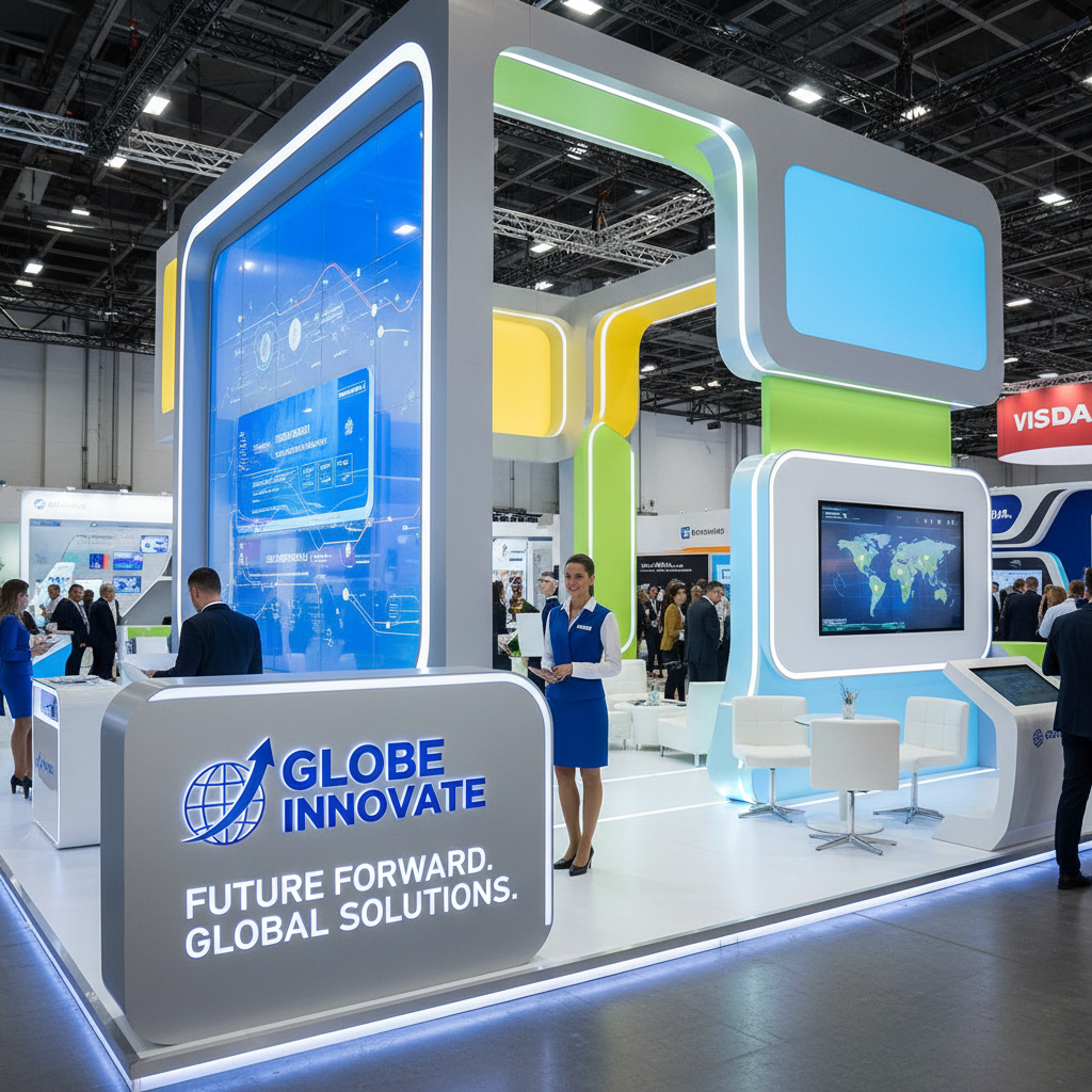 Bir yurtdışı sergi salonunda yer alan modern ve çekici bir fuar standı, kitlesel ziyaretçi trafiği içerisinde, kaliteli hedefleme ve sofistike tasarım özellikleri ile dikkat çeken bir marka