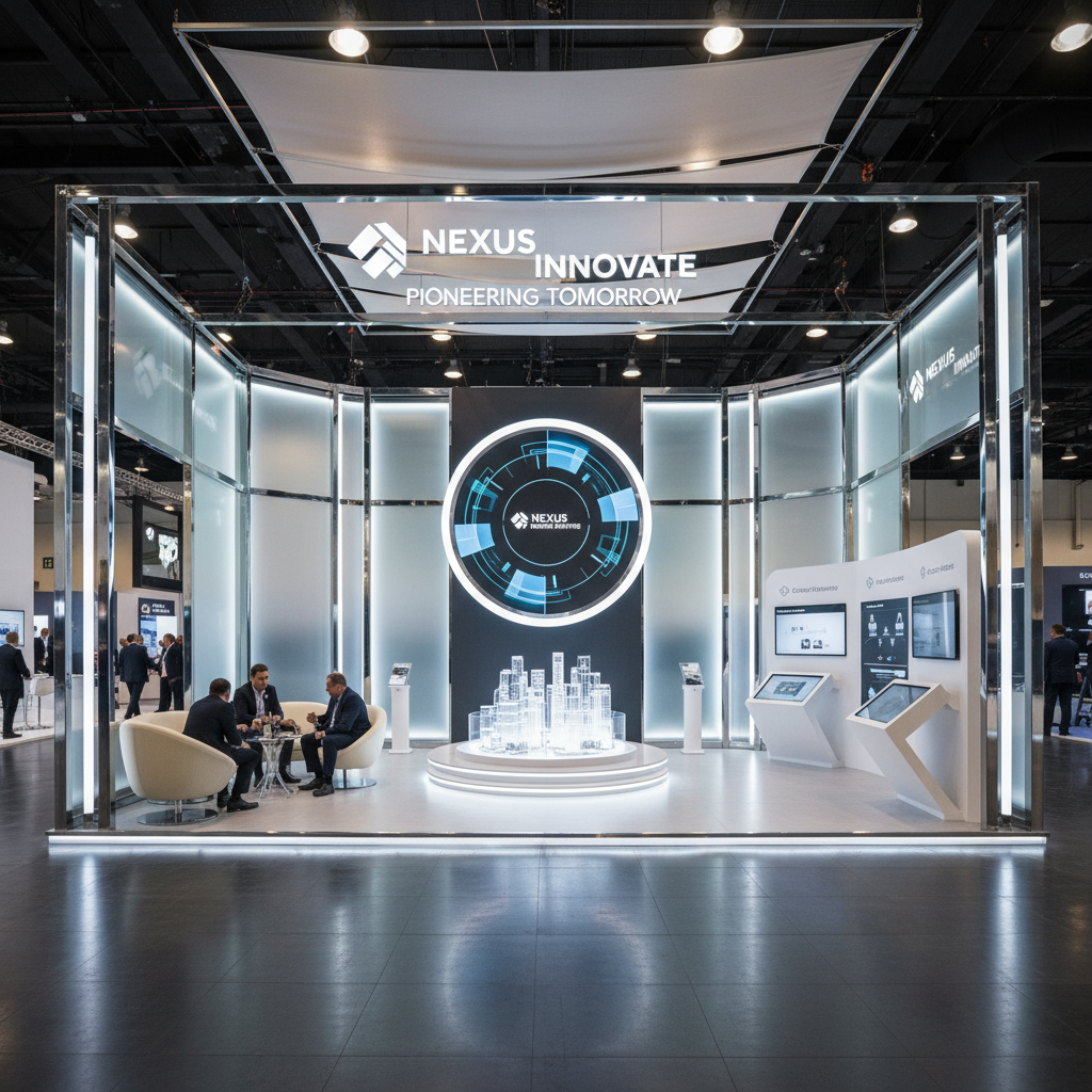 Büyük bir fuar alanında yer alan profesyonel bir fuar standı, çeşitli ürünlerle dikkat çekici bir şekilde süslenmiş ve kalabalık ziyaretçi trafiğiyle etkileşim halinde moda üzerinde yoğunlaşıyor.