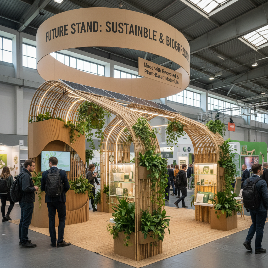 LED ışıklarla aydınlatılmış bir stand tasarımı, enerji tasarrufuna odaklanırken aynı zamanda etkileyici bir görünüm sunan bir alana yapılmış sürdürülebilir bir stand tasarımı.