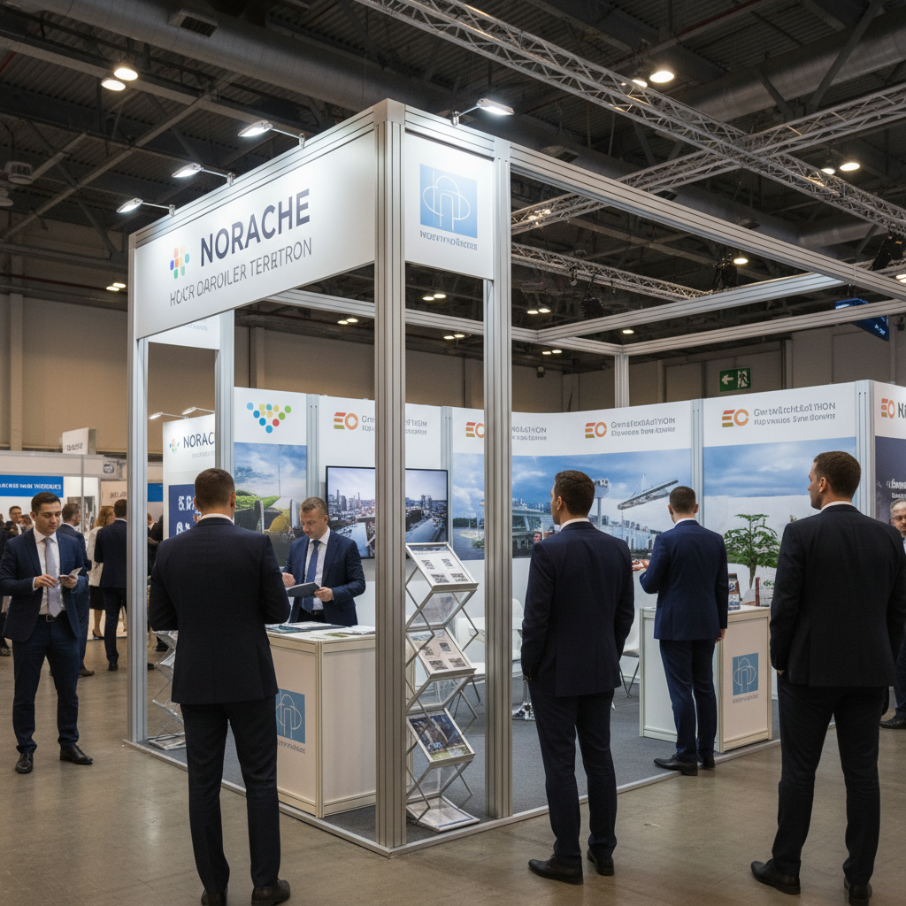 Modern bir iş merkezinin veya etkinlik mekanının cam cepheli lobisinde, gün batımının şehrin siluetine vuran kızıl ve turuncu tonlarıyla aydınlanmış sinematik bir kadraj. Sahnenin ortasında, kompakt bir taşıma çantası içinde veya kolayca katlanmış halde, hafif ve taşınabilir bir hızlı kurulum standı bulunuyor. Şık giyimli bir profesyonel, standı zahmetsizce bir yerden başka bir yere taşırken veya bir taşıma aracına yerleştirirken dinamik bir hareketle yakalanmış. Arka planda şehrin batan güneşle parlayan silueti, sahneye derinlik ve esneklik hissi katıyor. Kontrastlı ve atmosferik bir ışıklandırma ile standın taşınabilirliği ve kullanım kolaylığı ön plana çıkarılıyor. Resmi ve modern bir tarzda.